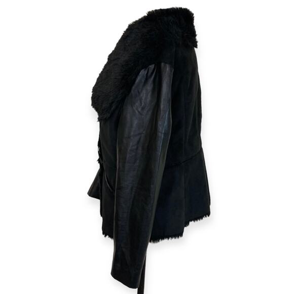 Faux leather fur moto jacket by Venus ladies plus size 16 black vegan suede coat - Picture 4 of 10